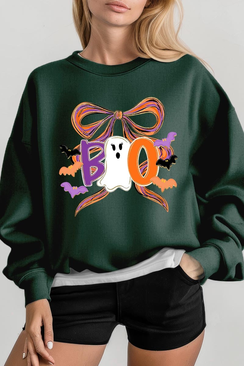 UL180P-E3120 Boo Brushstroke Bow Graphic Plus Sweatshirt $25