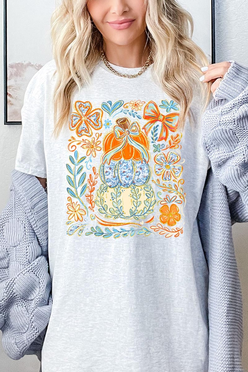 5000P-E3153 Floral Pumpkin Stack Graphic Plus Heavy Cotton Tee $12.75