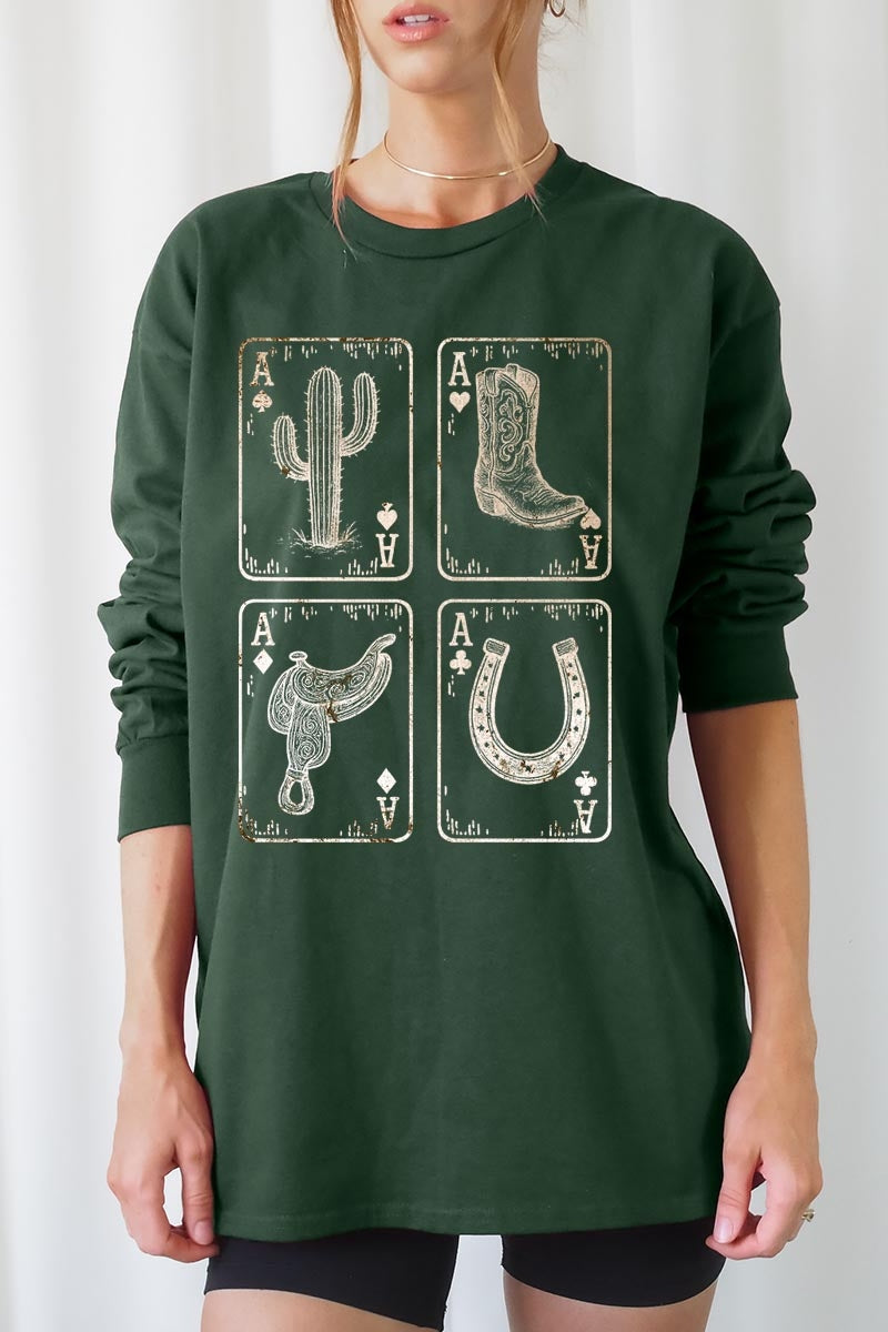 UL240-E3094 Western Cowgirl Card Graphic Long Sleeve Tee $13.75