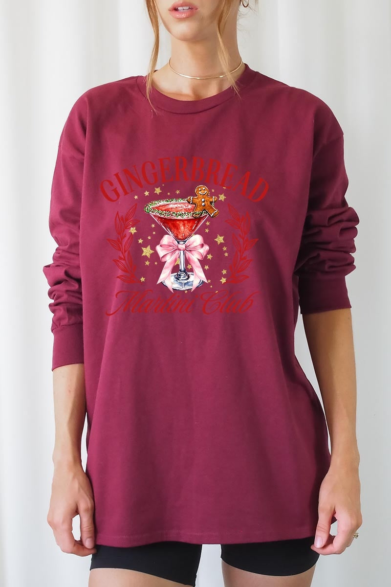 UL240P-E3216 Gingerbread Martini Club Graphic Plus Long Sleeve Tee $17