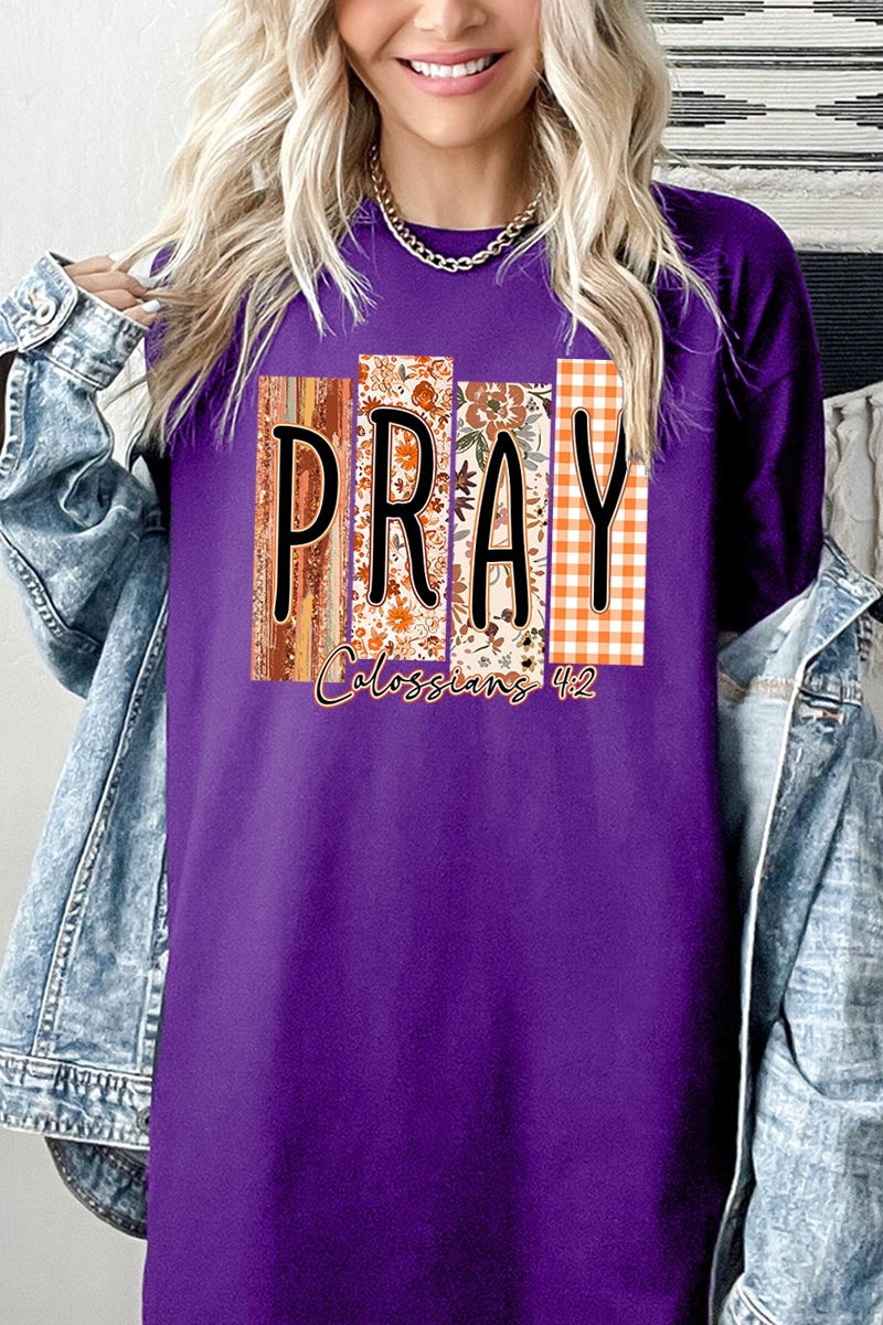 5000P-E3166 Pray Fall Christian Graphic Plus Heavy Cotton Tee $12.75