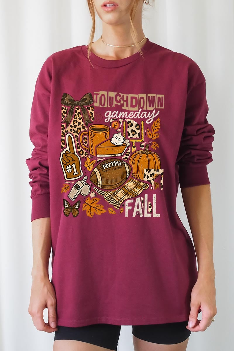UL240P-E3134 Fall Football Collage Graphic Plus Long Sleeve Tee $17