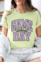 US3001-E3127 Purple Gingham Game Day Graphic Tee $12.5