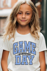 US3001Y-E3130Z Blue Gingham Game Day Kids Graphic Tee $11