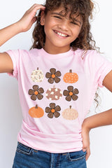 US3001Y-E3117Z Pumpkins & Flowers Fall Kids Graphic Tee $11