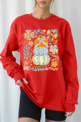 UL240-E3153 Floral Pumpkin Stack Graphic Long Sleeve Tee $13.75