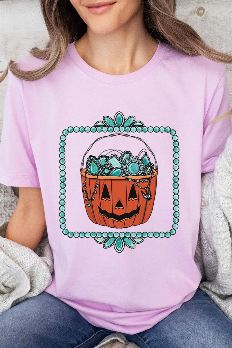 US3001-E3140 Halloween turquoise pumpkin Graphic Tee $12.5