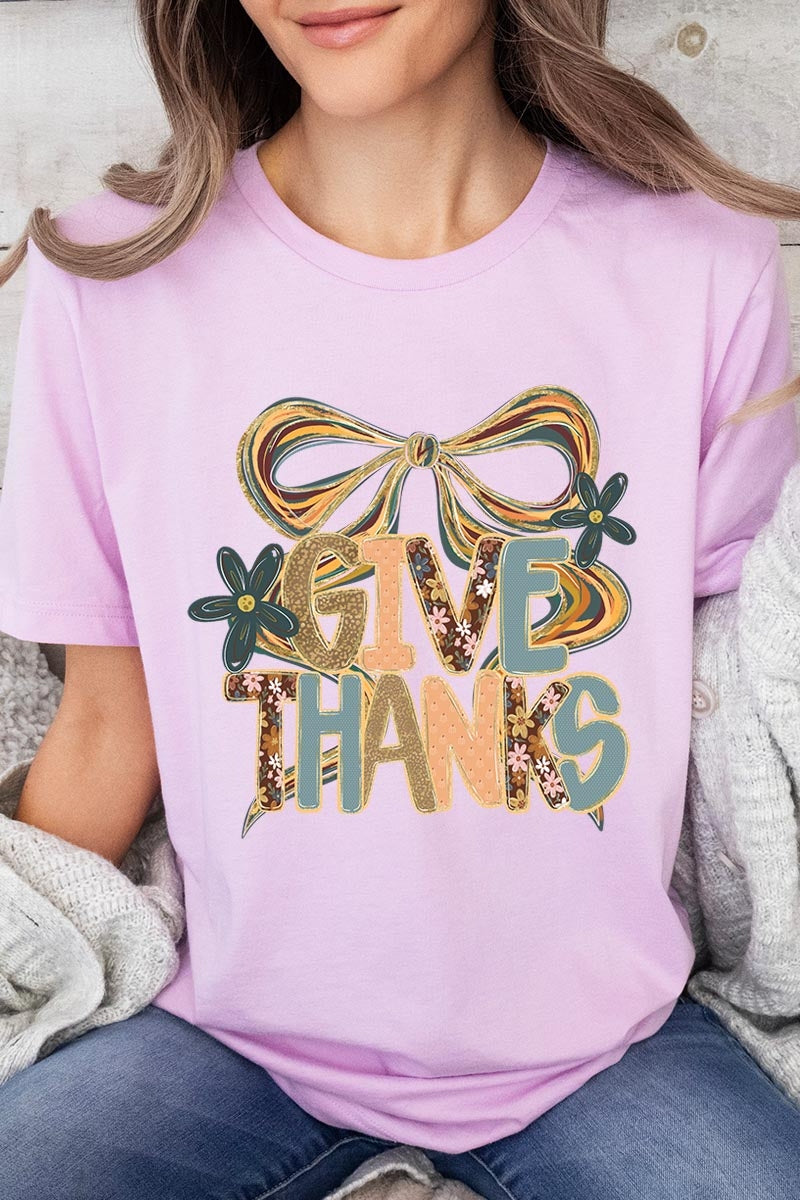 US3001P-E3154 Give Thanks Bow Graphic Plus Tee $16