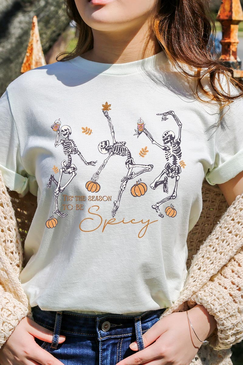 US3001-E3123 Halloween Skeleton Graphic Tee $12.5