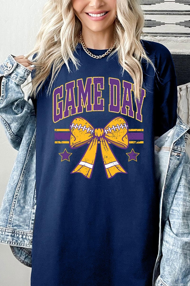 5000-E3063 Purple Football Bow Graphic Heavy Cotton Tee $9