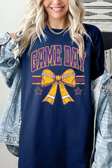 5000P-E3063 Purple Football Bow Graphic Plus Heavy Cotton Tee $12.75