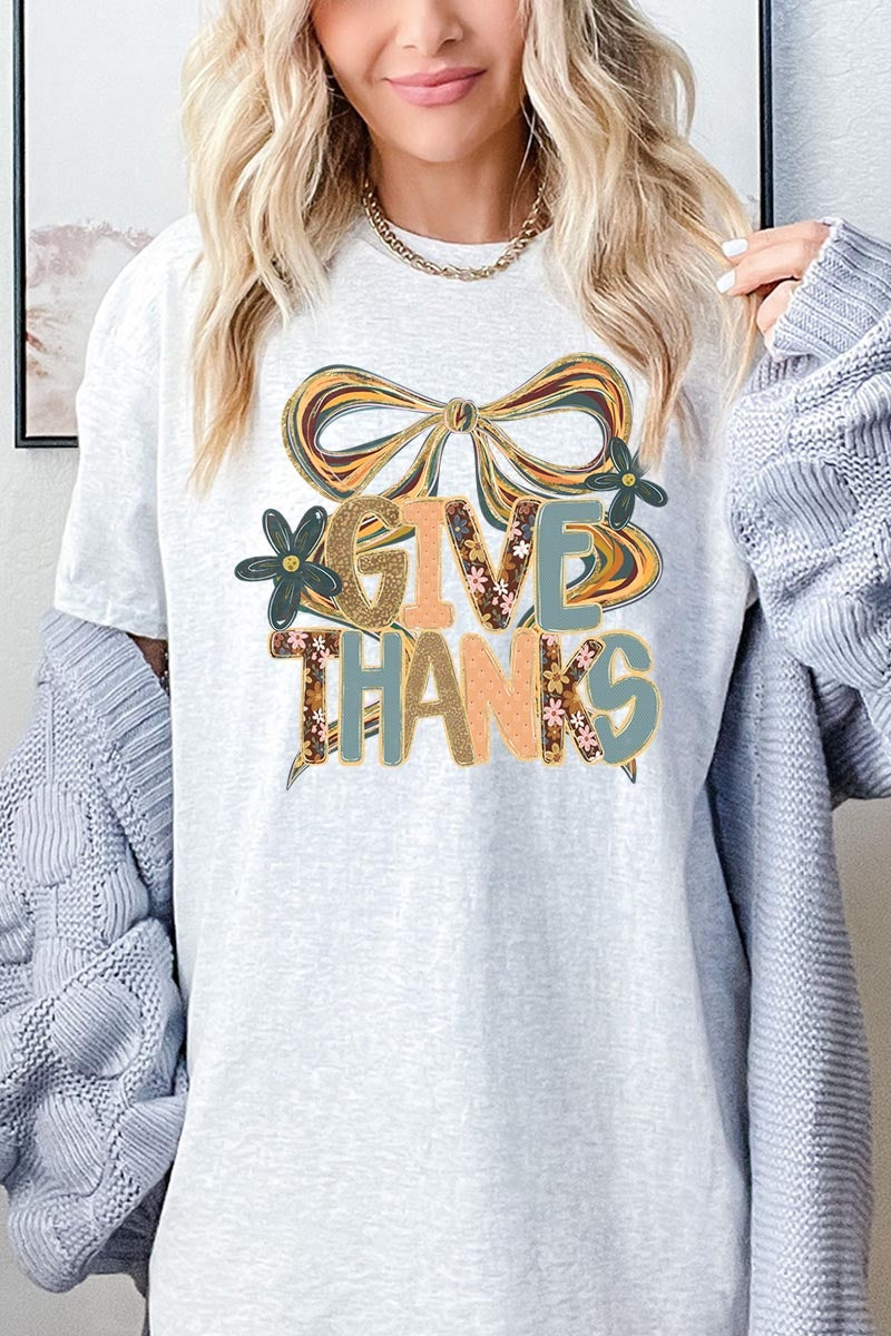 5000-E3154 Give Thanks Bow Graphic Heavy Cotton Tee $9