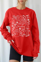 UL240P-E3181 Christmas Doodle Graphic Plus Long Sleeve Tee $17