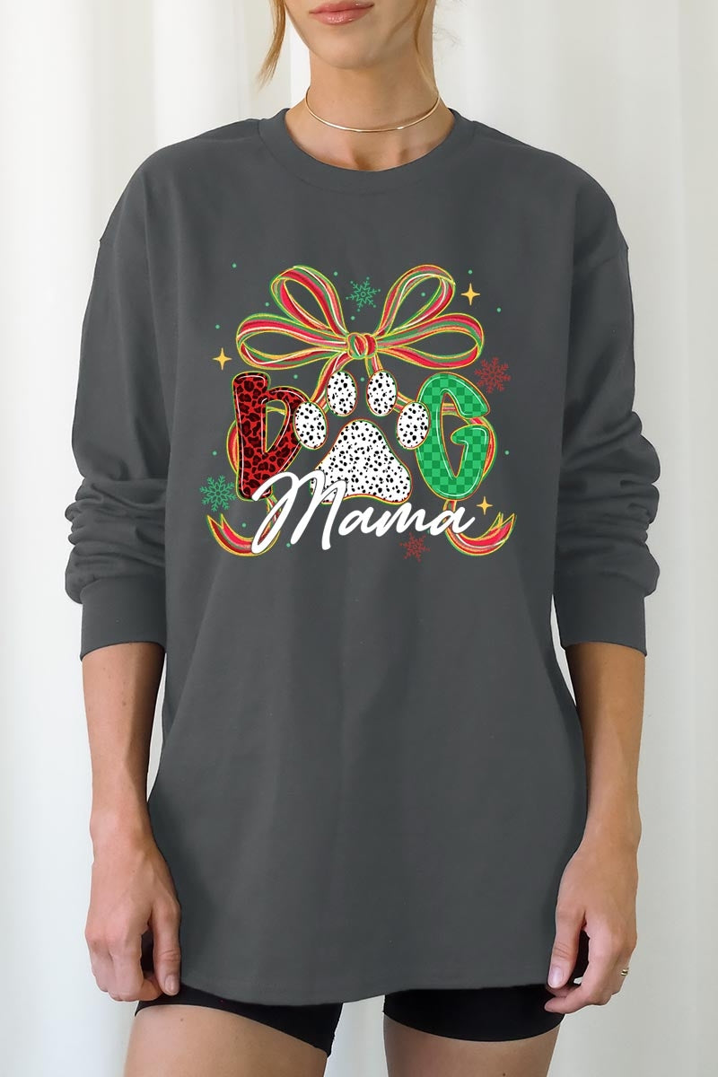 UL240P-E3194 Dog Mama Christmas Paw Graphic Plus Long Sleeve Tee $17
