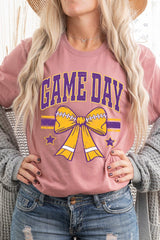 US3001P-E3063 Purple Game Day Football Bow Graphic Plus Tee $16