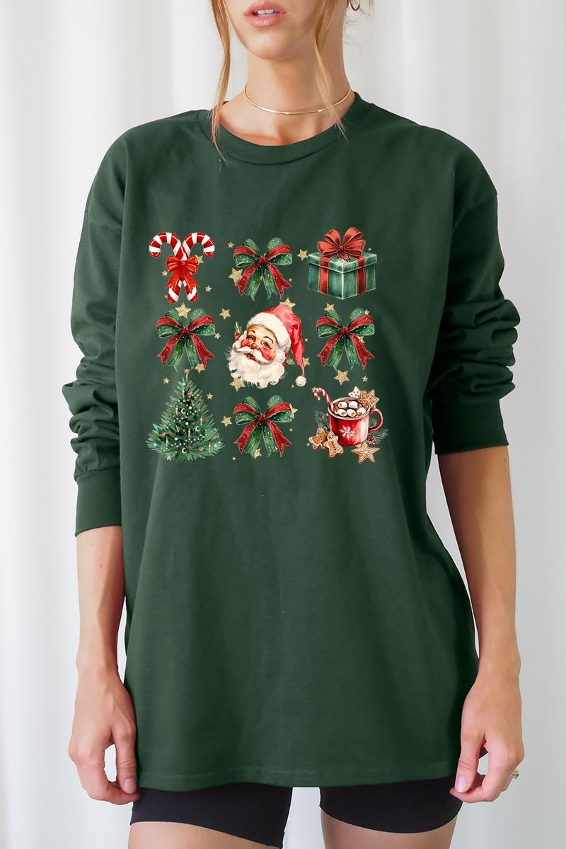 UL240-E3217 Santa Gifts & Bows Christmas Graphic Long Sleeve Tee $13.75