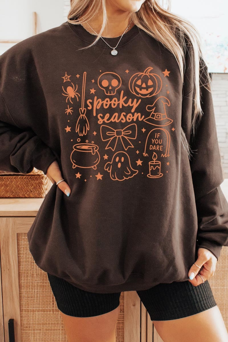 UL180-E3141 Halloween Doodle Graphic Sweatshirt $20