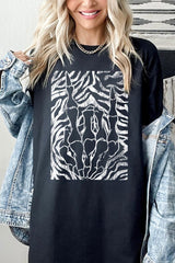 5000P-E3177 Skeleton Hands Zebra Graphic Plus Heavy Cotton Tee $12.75