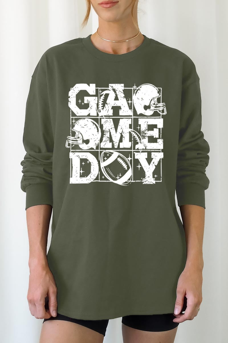 UL240-E3073 Distressed Game Day Graphic Long Sleeve Tee $13.75