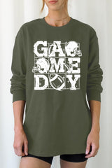 UL240P-E3073 Distressed Game Day Graphic Plus Long Sleeve Tee $17