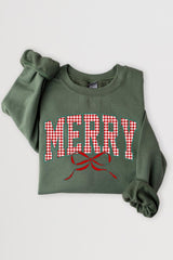 UL180-E3206 Plaid Merry Christmas Bow Graphic Sweatshirt $20