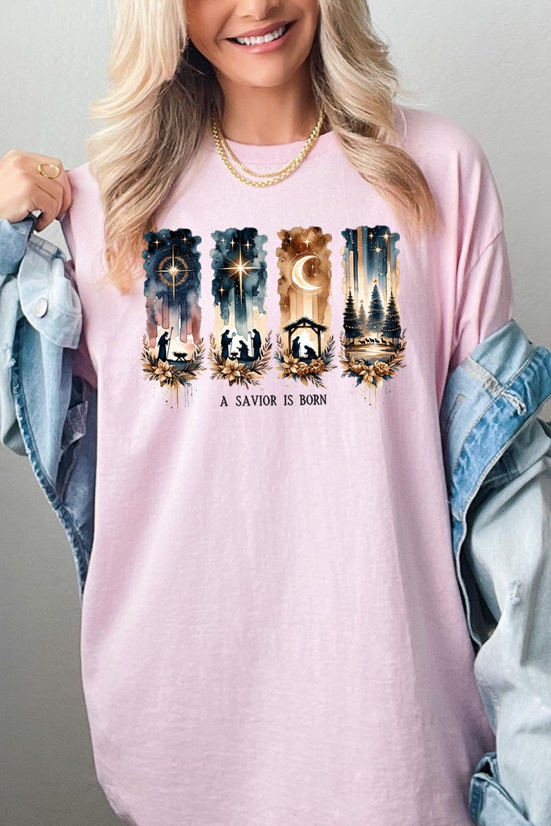 5000P-E3204 Savior Is Born Nativity Graphic Plus Heavy Cotton Tee $12.75