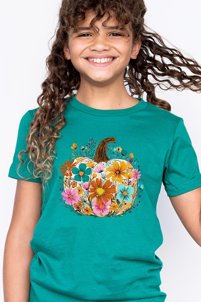 US3001Y-E3118Z Floral Pumpkin Kids Graphic Tee $11