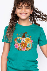 US3001Y-E3118Z Floral Pumpkin Kids Graphic Tee $11