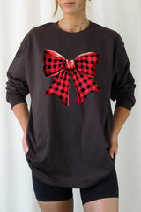 UL240-E3198 Red Buffalo Plaid Bow Graphic Long Sleeve Tee $13.75