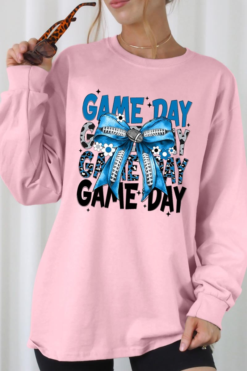 UL240P-E3089 Blue Silver Football Bow Plus Long Sleeve Tee $17