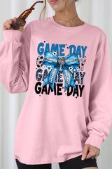 UL240P-E3089 Blue Silver Football Bow Plus Long Sleeve Tee $17
