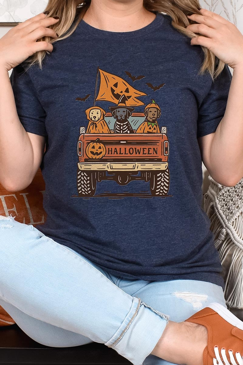 US3001-E3150 Halloween Truck Dogs Graphic Tee $12.5