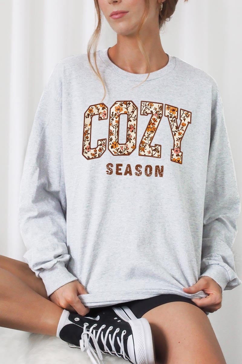 UL240P-E3082 Cozy Season Graphic Plus Long Sleeve Tee $17