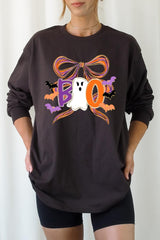 UL240-E3120 Boo Brushstroke Bow Graphic Long Sleeve Tee $13.75