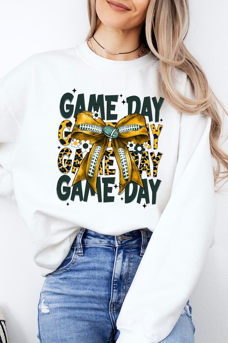 UL180P-E3090 Yellow Football Game Day Bow Plus Sweatshirt $25