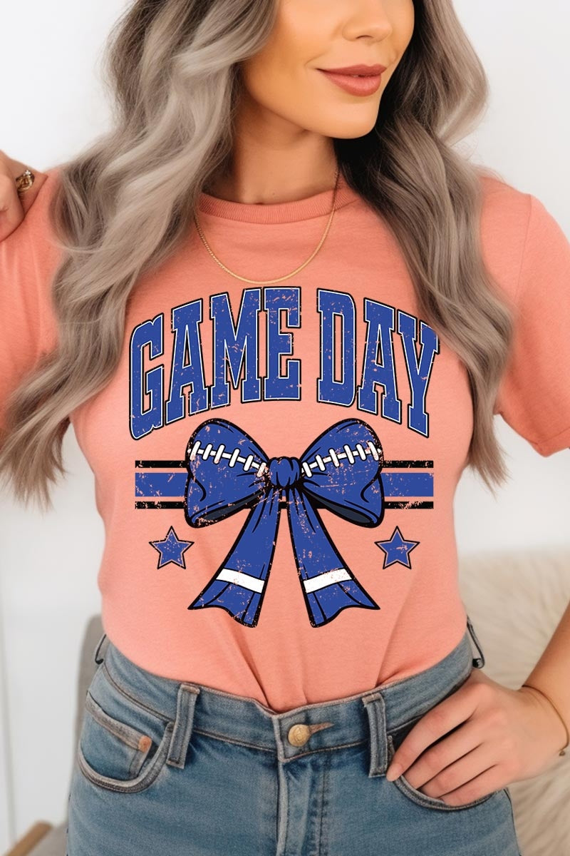 US3001P-E3065 Blue Game Day Football Bow Graphic Plus Tee $16