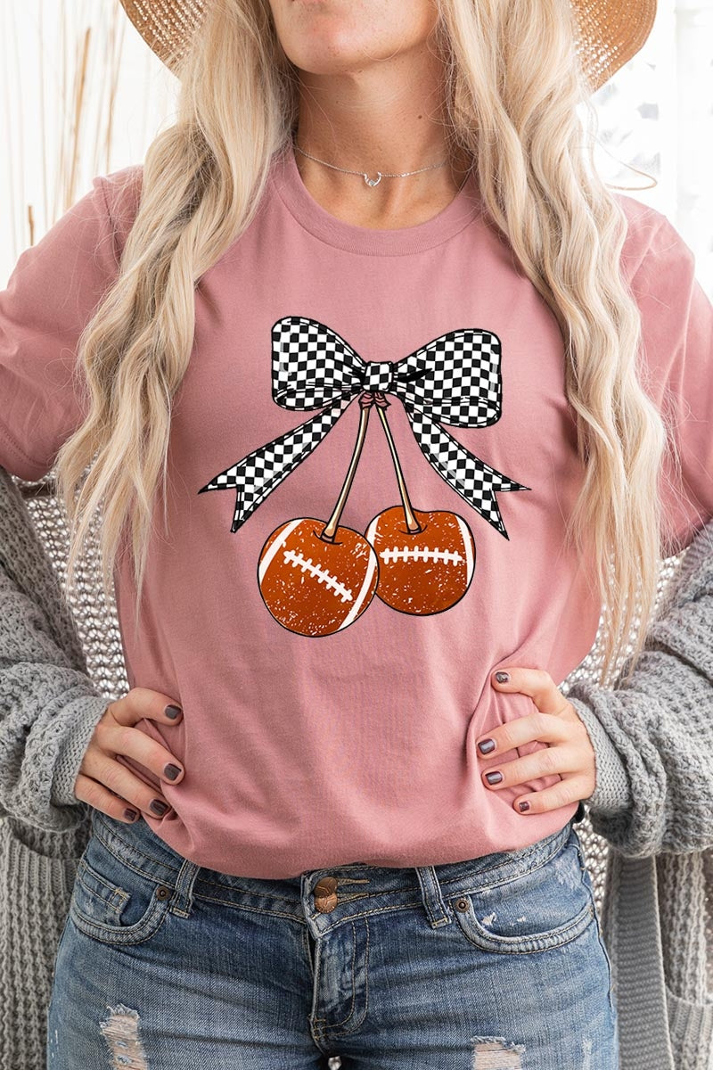 US3001-E3055 Football Cherries Graphic Tee $12.5