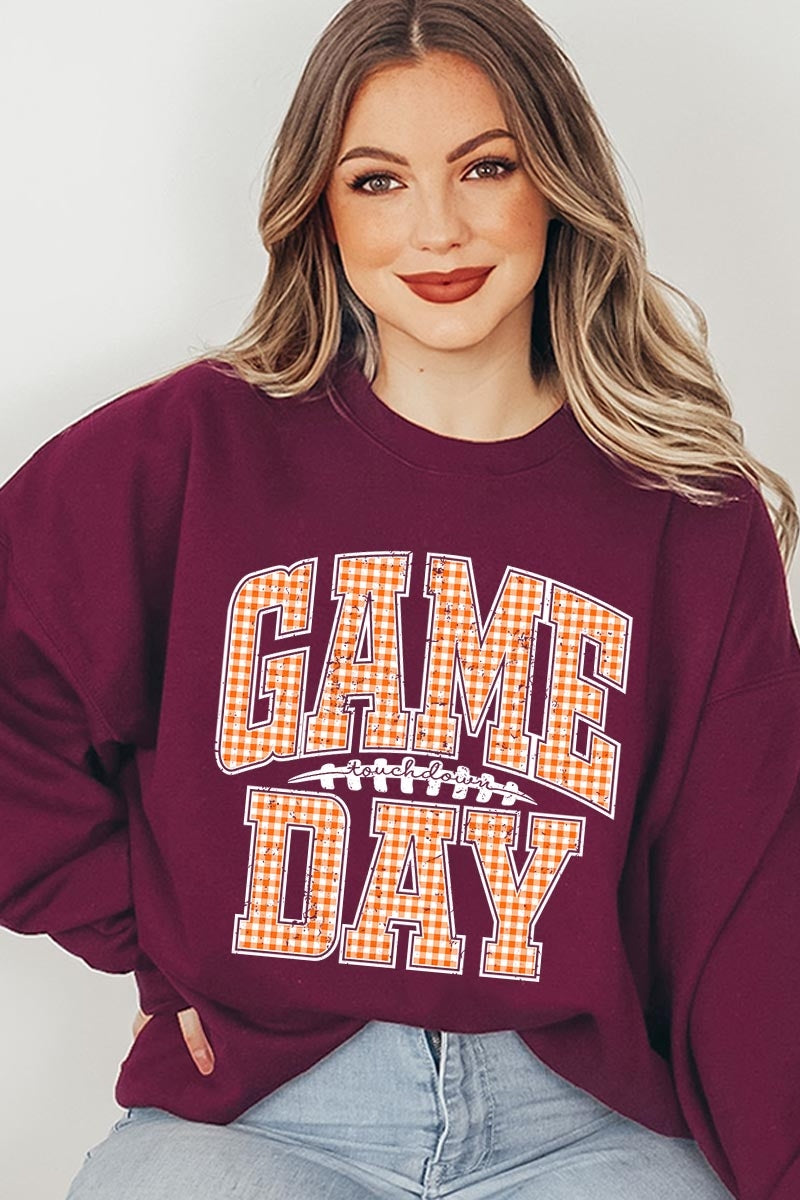 UL180-E3129 Orange Gingham Game Day Graphic Sweatshirt $20