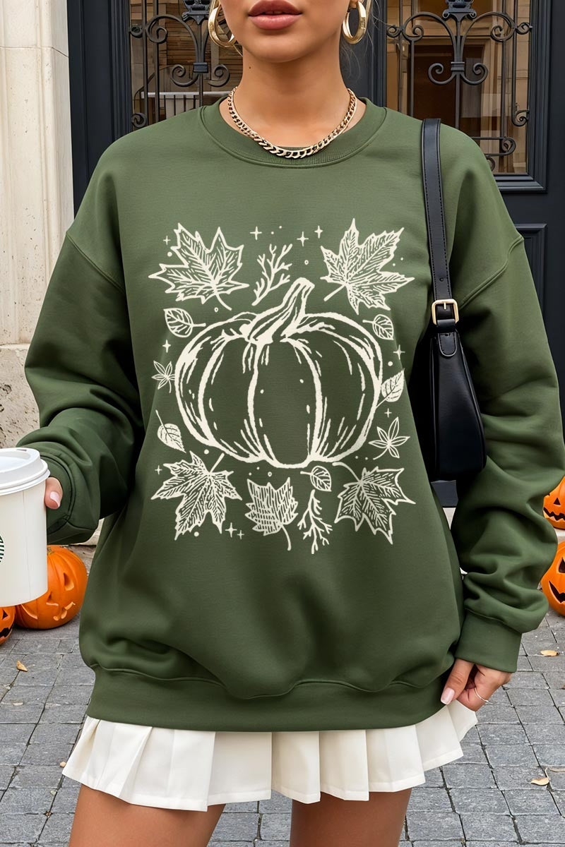UL180P-E3162 Fall Pumpkin Graphic Plus Sweatshirt $25