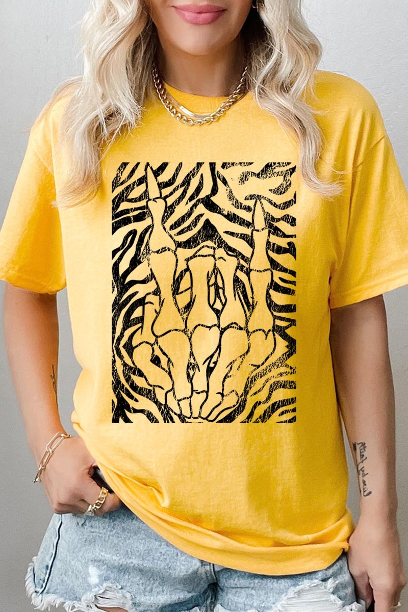 5000-E3177 Skeleton Hands Zebra Graphic Heavy Cotton Tee $9