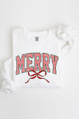 UL180-E3206 Plaid Merry Christmas Bow Graphic Sweatshirt $20