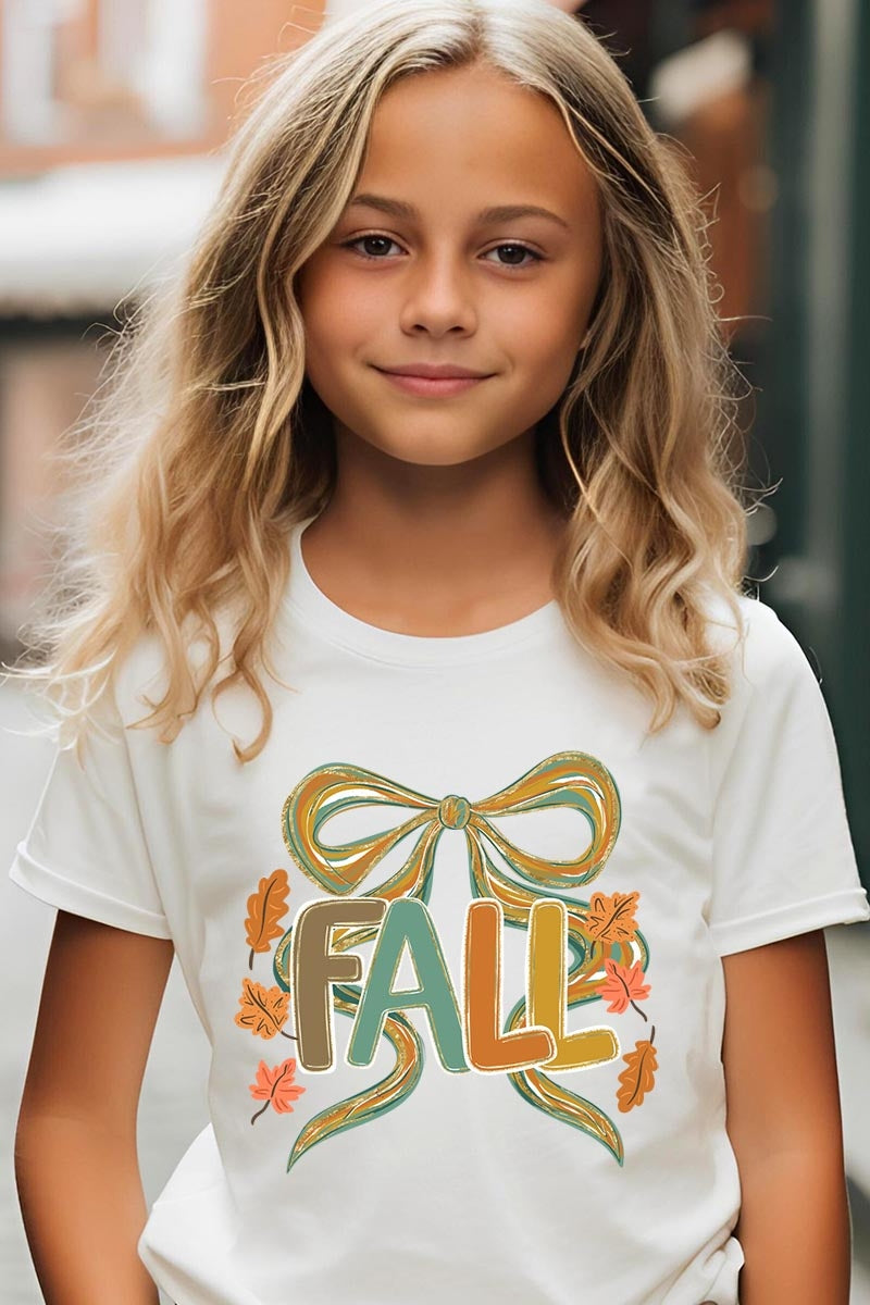 US3001Y-E3121Z Fall Brushstroke Bow Kids Graphic Tee $11