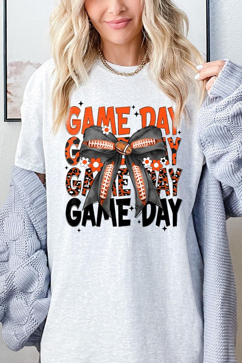 5000-E3088 Orange Black Football GameDay Bow Heavy Cotton Tee $9