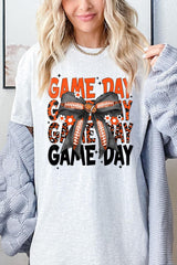 5000P-E3088 Orange Black Football Bow Plus Heavy Cotton Tee $12.75