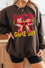 UL180P-E3091 Red Yellow Football Game Day Bow Plus Sweatshirt $25