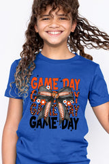 US3001Y-E3088Z Orange Black Football Game Day Bow Kids Tee $11