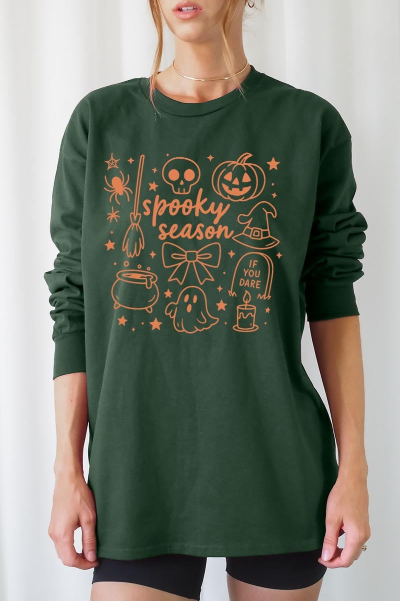 UL240P-E3141 Halloween Doodle Graphic Plus Long Sleeve Tee $17
