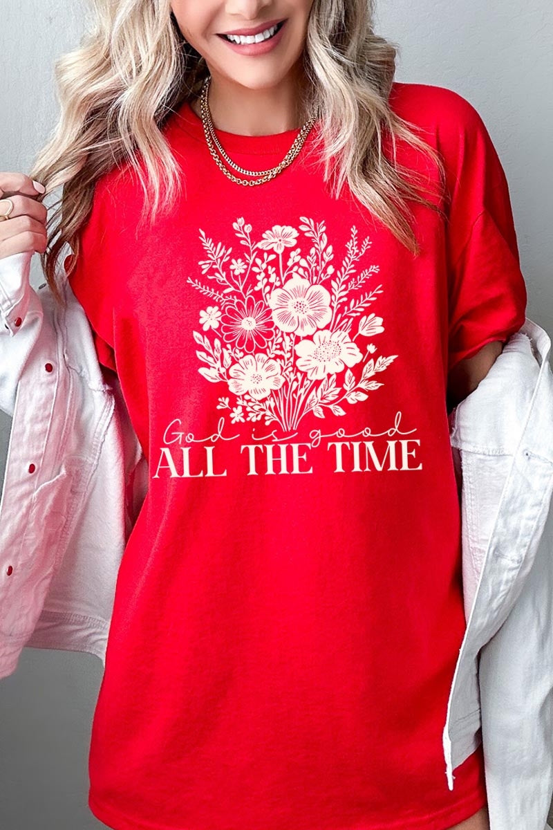 5000-E3116 God Is Good Floral Graphic Heavy Cotton Tee $9