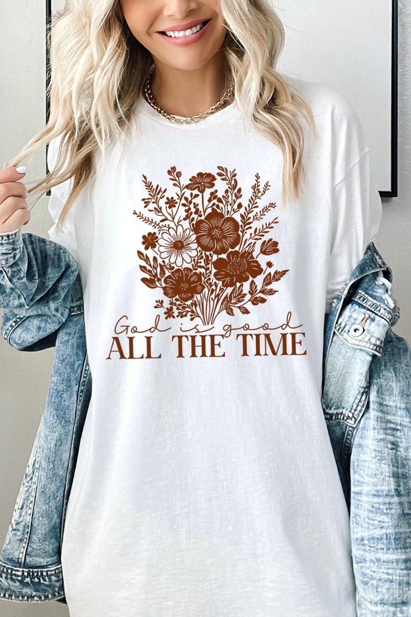 5000P-E3116 God Is Good Floral Graphic Plus Heavy Cotton Tee $12.75