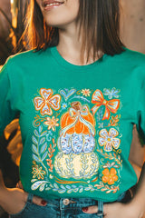 US3001-E3153 Floral Pumpkin Stack Graphic Tee $12.5